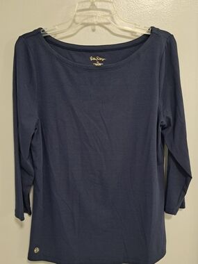 Lilly Pulitzer Navy Long Sleeve Halee Boatneck Top XL NWT